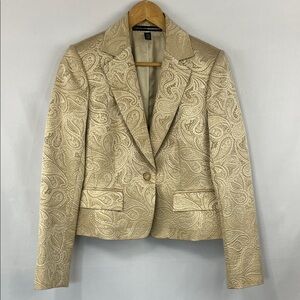 Linda Allard Ellen Tracy Elegant Metallic Gold Paisley Women's Blazer - Size 6